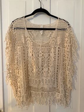 Aeropostale Beige Crochet Fringe Blouse